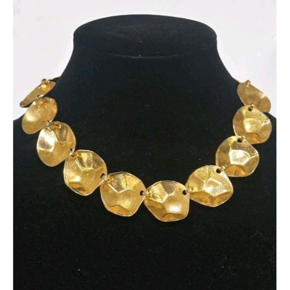 Vintag Honeycomb Link Gold-tone 18 1/4" Runway Chunky Statement Necklace